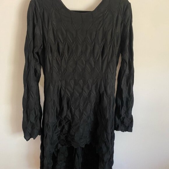 Disturbia Black Textured Long Sleeve Asymmetrical Hi-Lo Dress Goth Witch - Picture 1 of 6